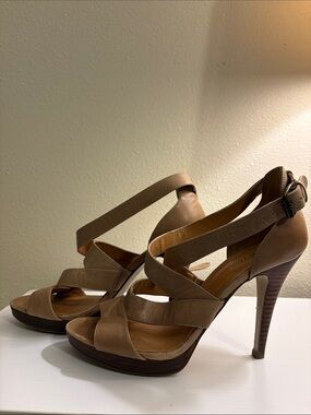 Nine West Taupe Strappy Platform Sandals